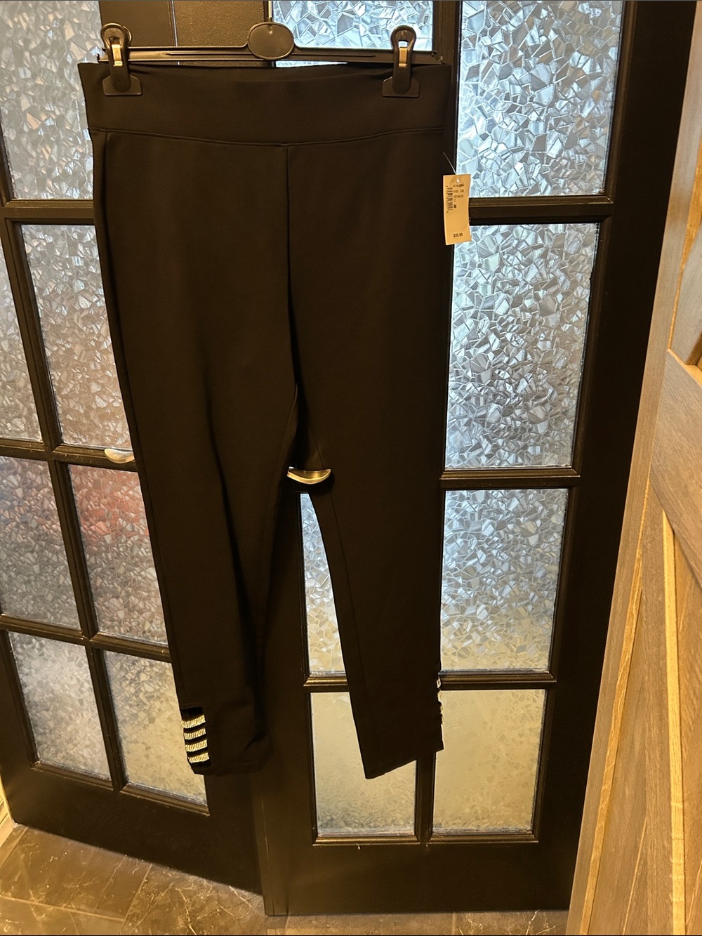 cleo Black Leggings with rhinestone Hem Detail